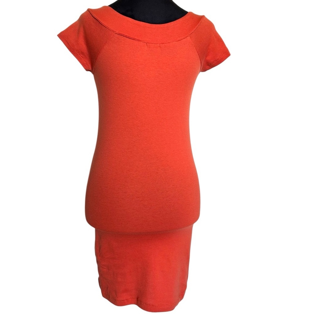 Poof! Stretch Elegant Orange Women's Large Midi Dress - Picture 4 of 5